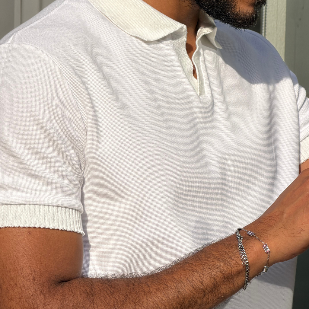 White Polo Waffle T-Shirt