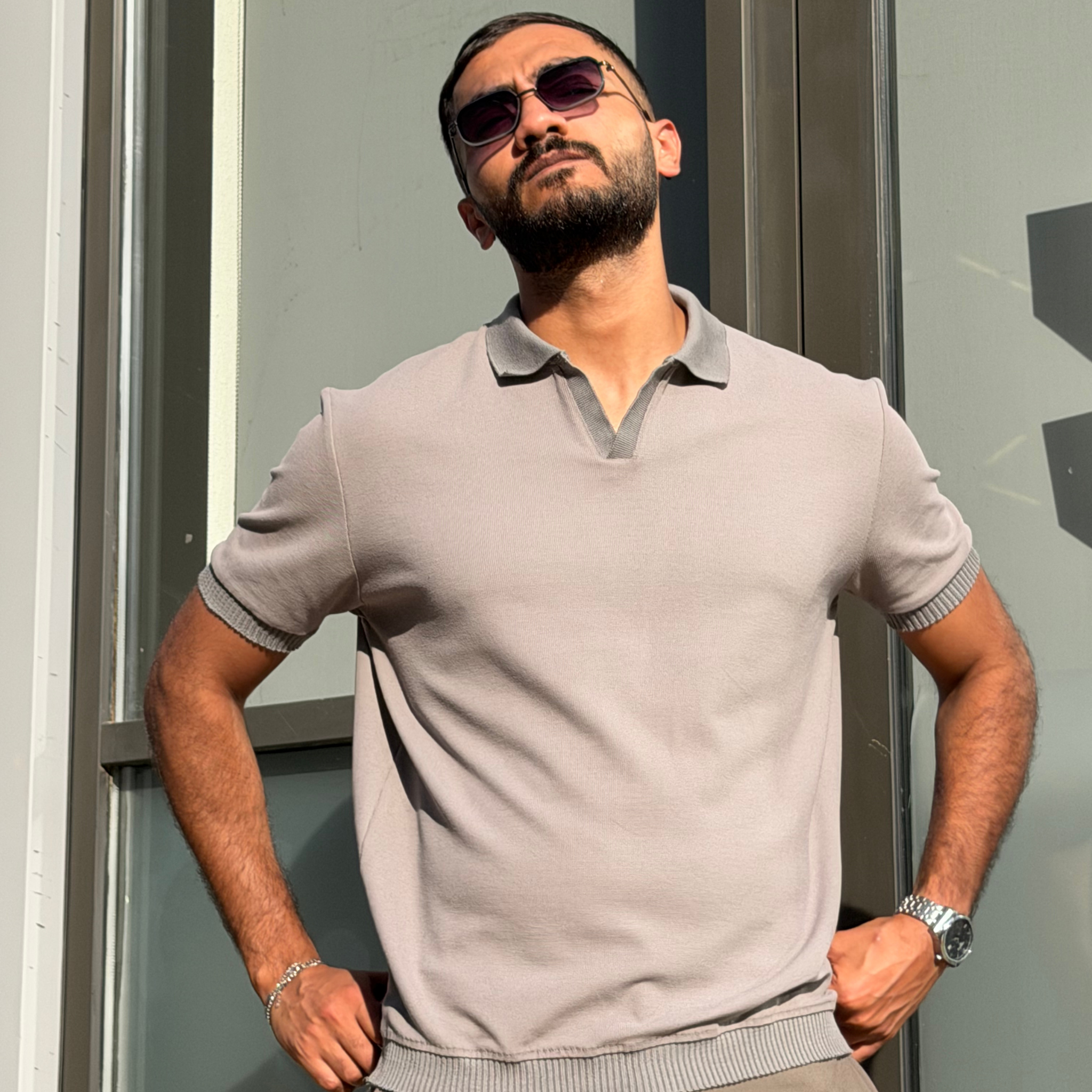 Grey Polo Waffle T-Shirt