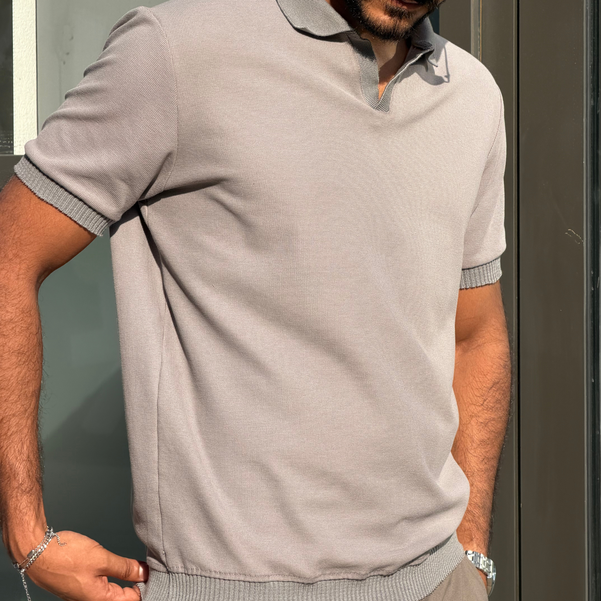 Grey Polo Waffle T-Shirt
