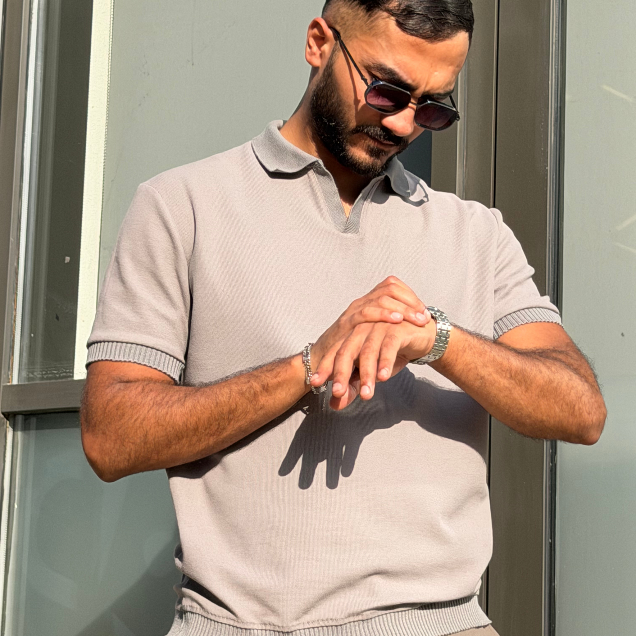Grey Polo Waffle T-Shirt