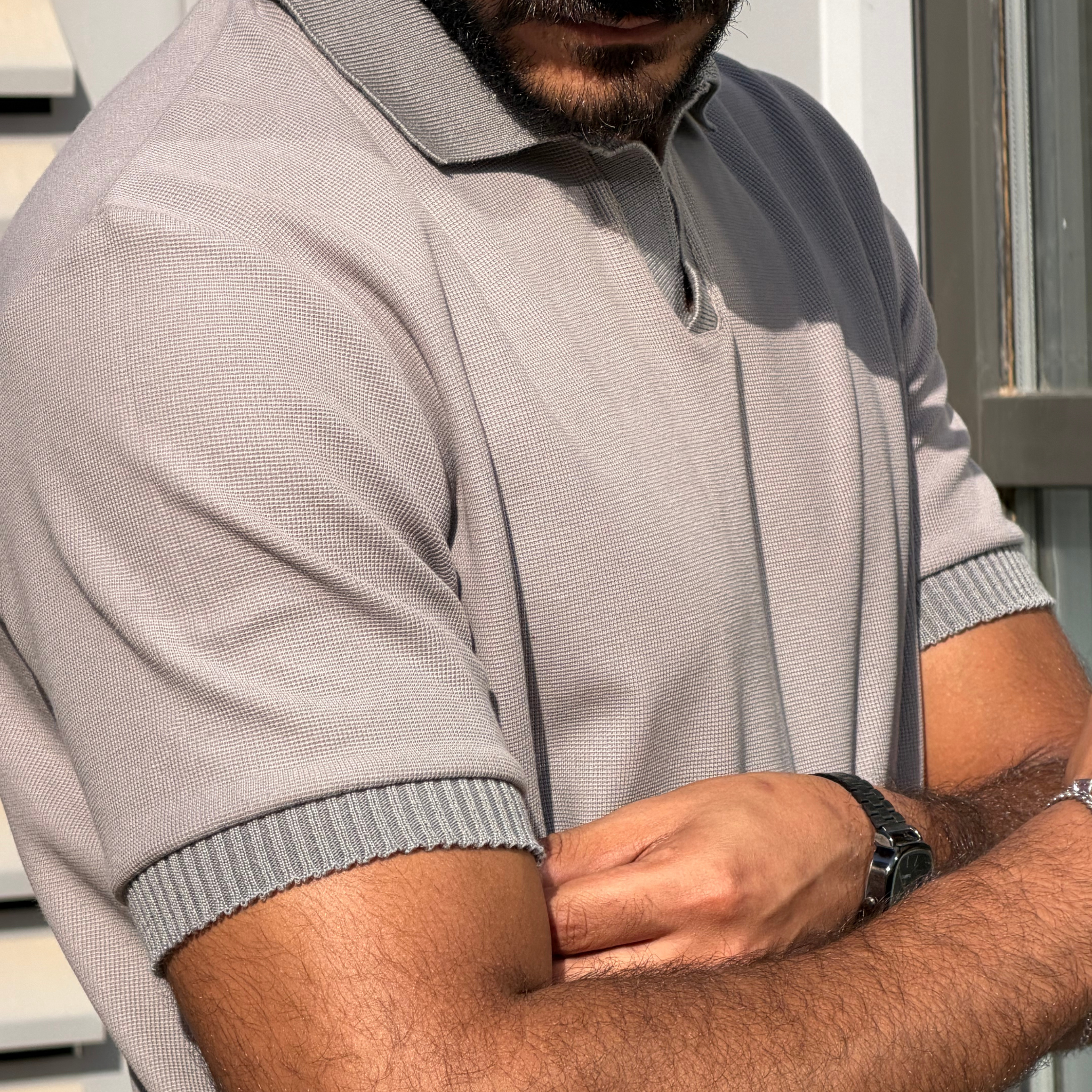 Grey Polo Waffle T-Shirt