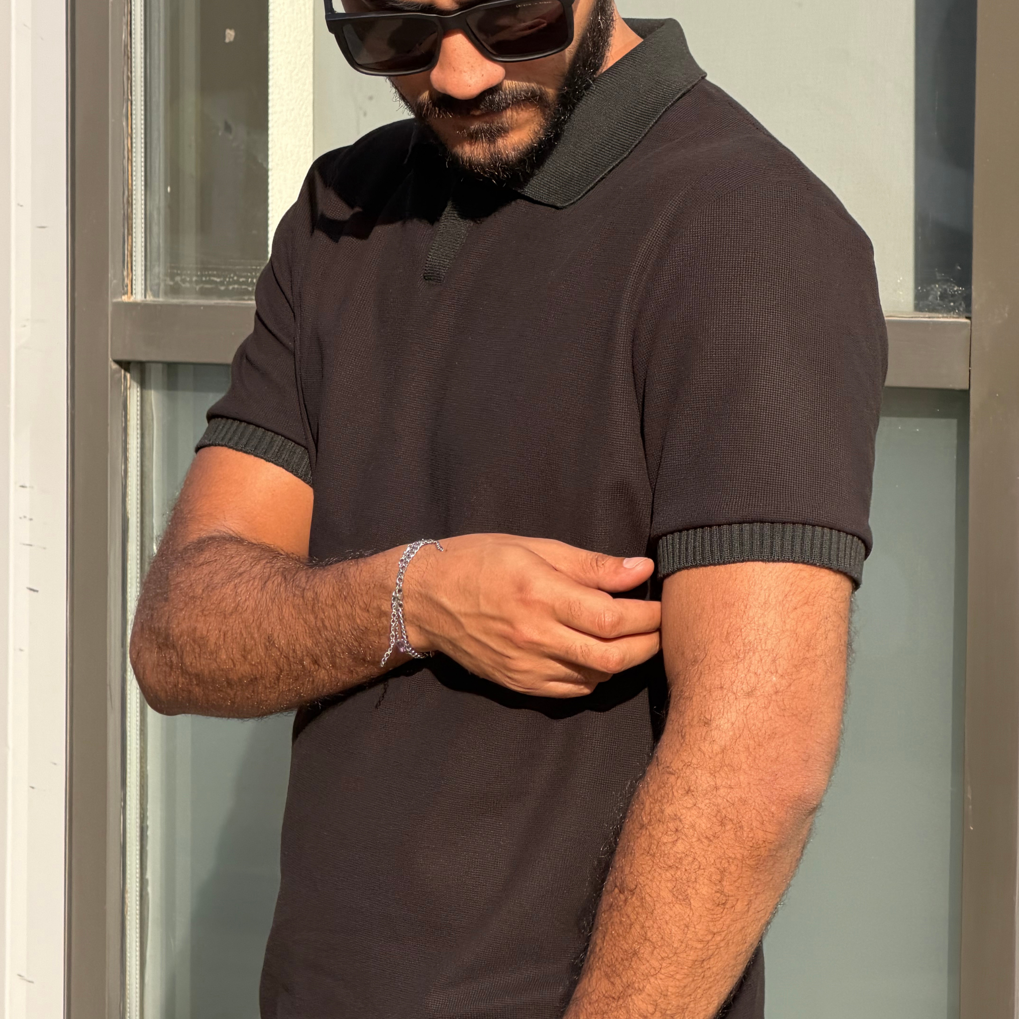 Black Polo Waffle T-Shirt