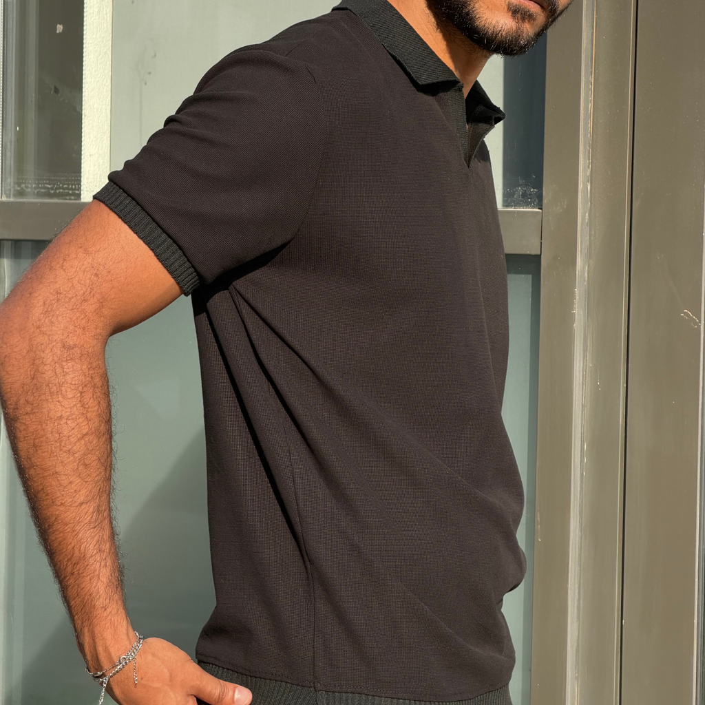 Black Polo Waffle T-Shirt