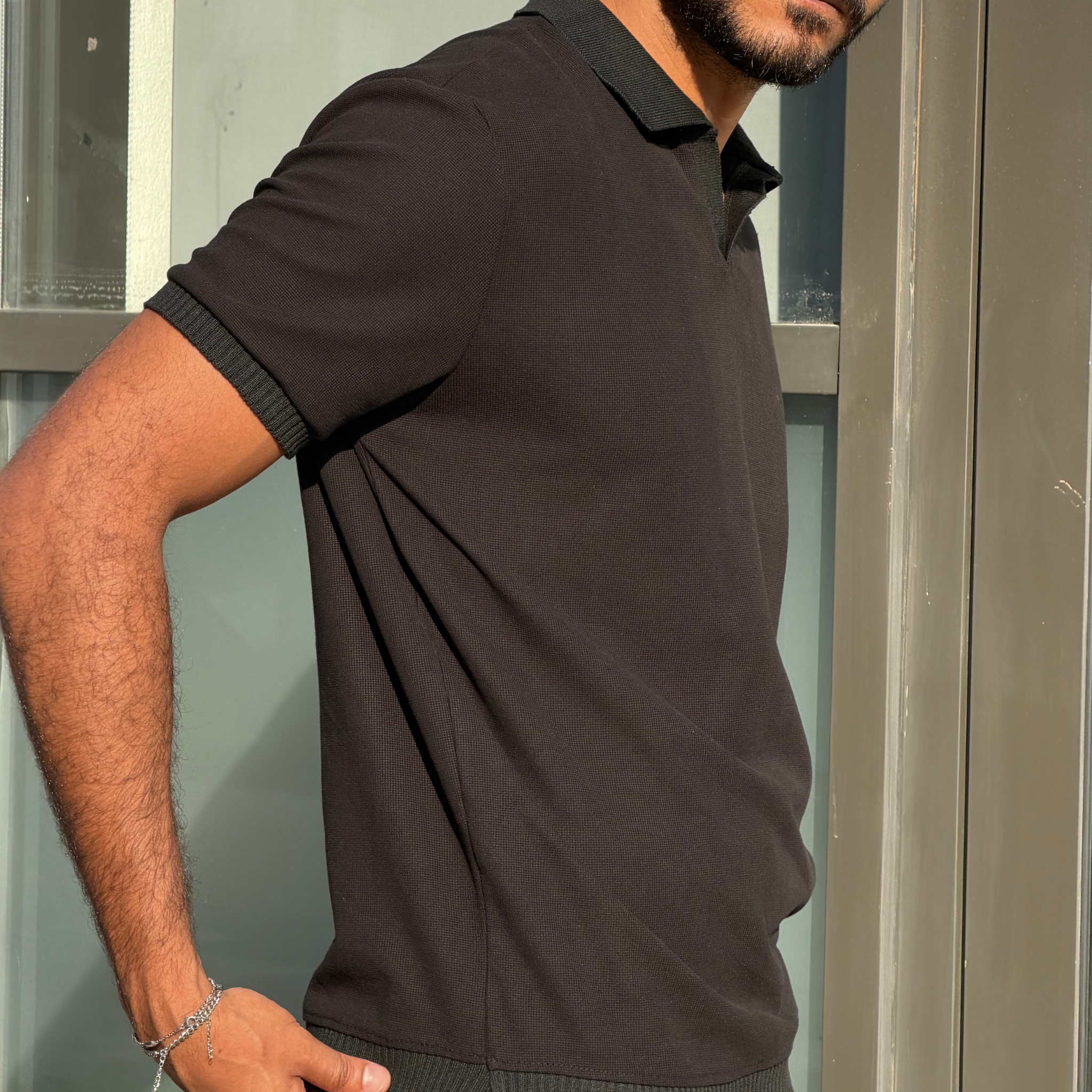 Black Polo Waffle T-Shirt