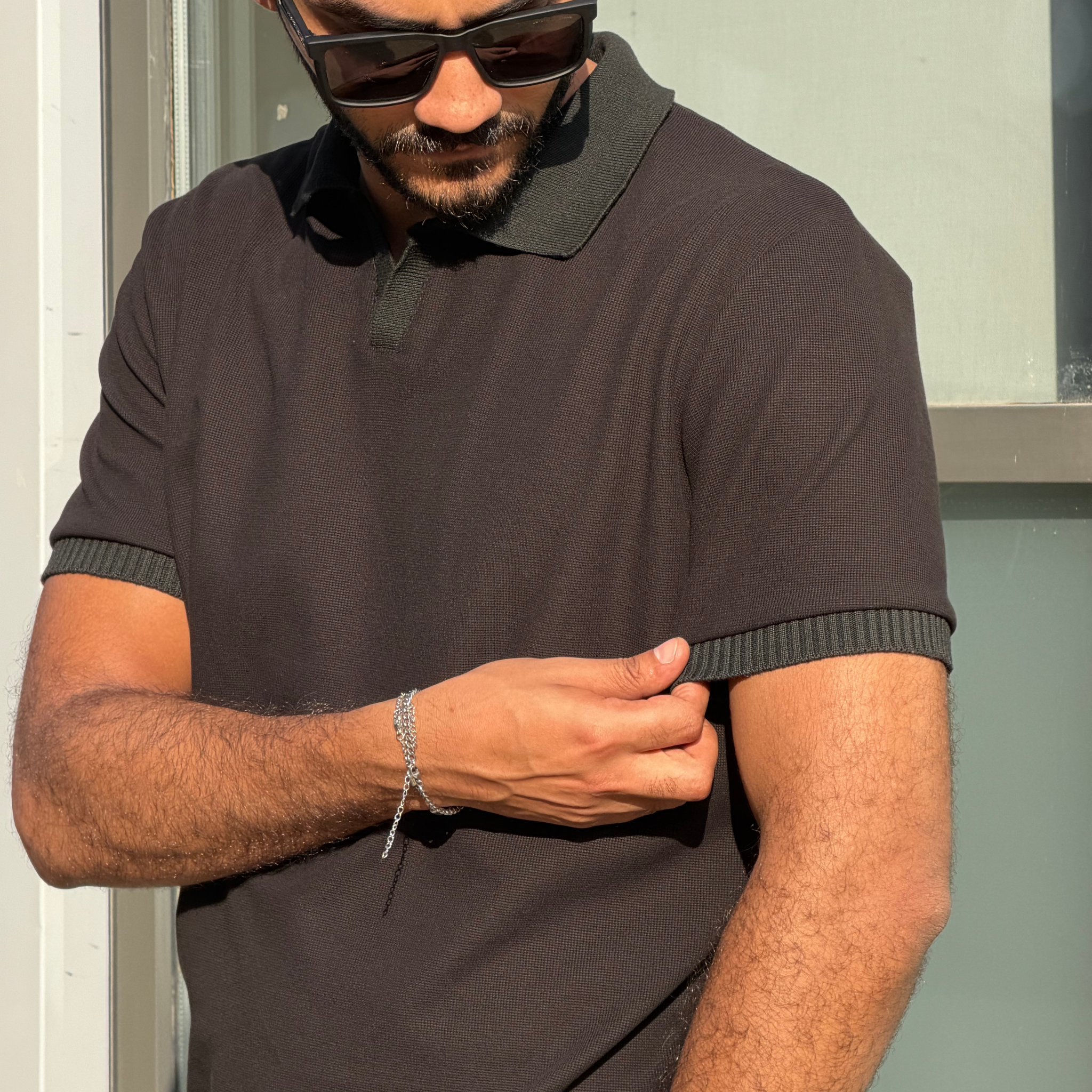 Black Polo Waffle T-Shirt