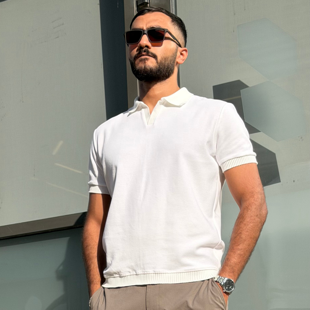White Polo Waffle T-Shirt