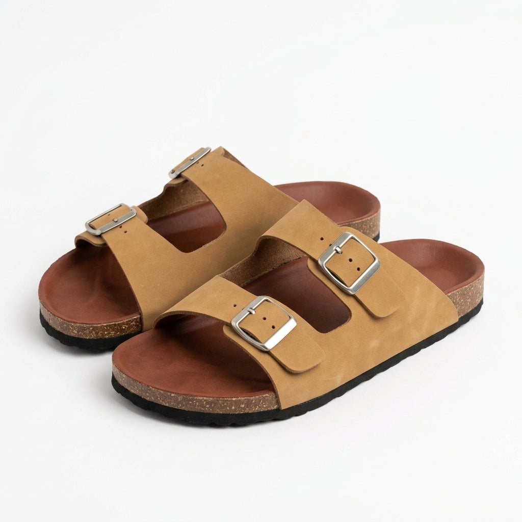 Genuine Leather Two-Strap Slipper Male