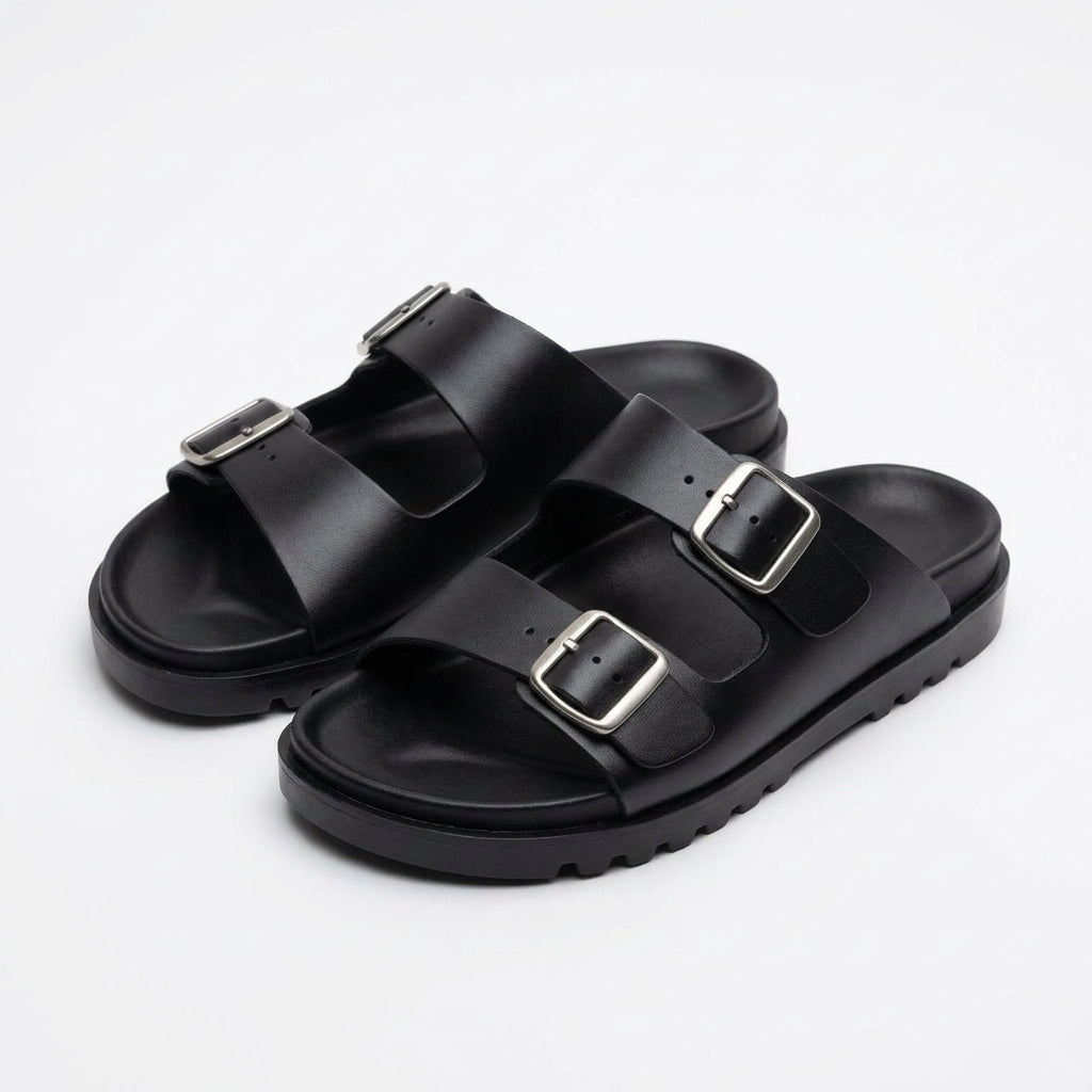 Genuine Leather Two-Strap Slipper Male