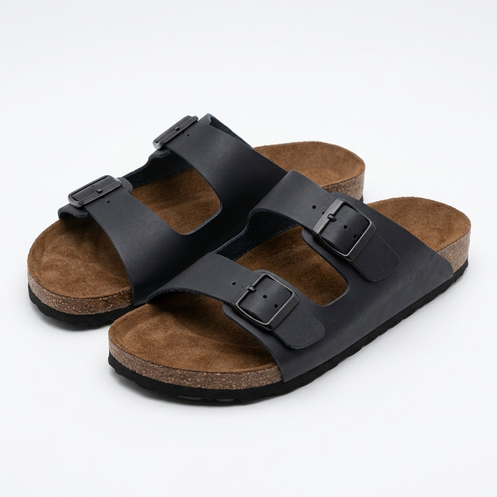 Genuine Leather Two-Strap Slipper Male