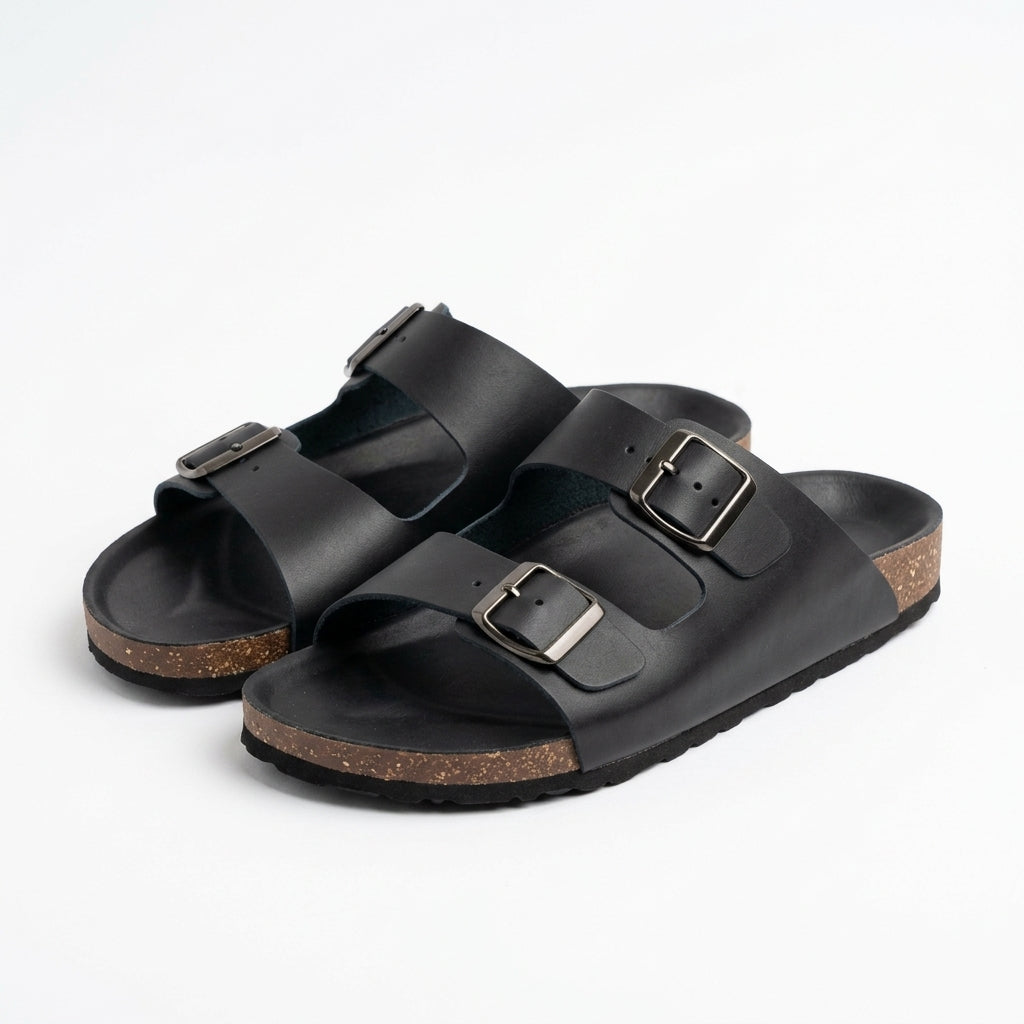 Genuine Leather Two-Strap Slipper Male