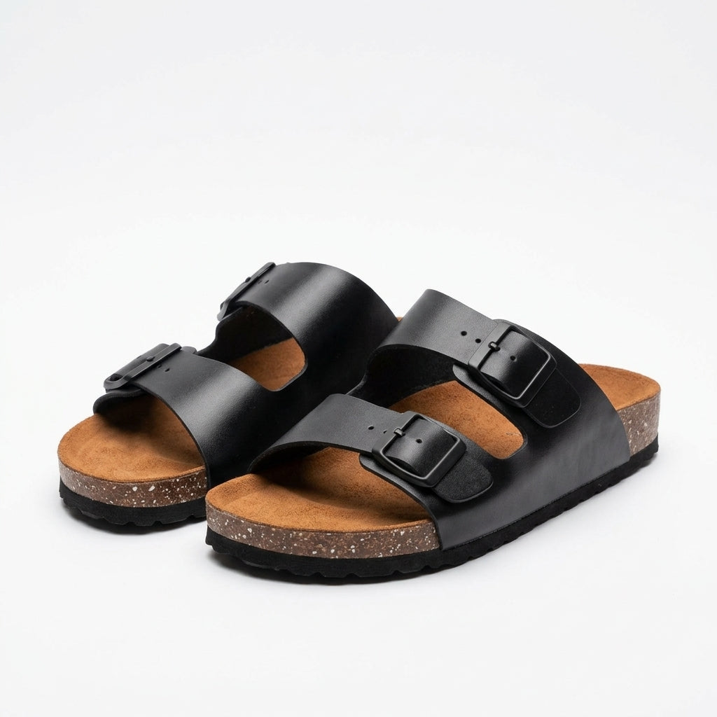 Genuine Leather Two-Strap Slipper Female