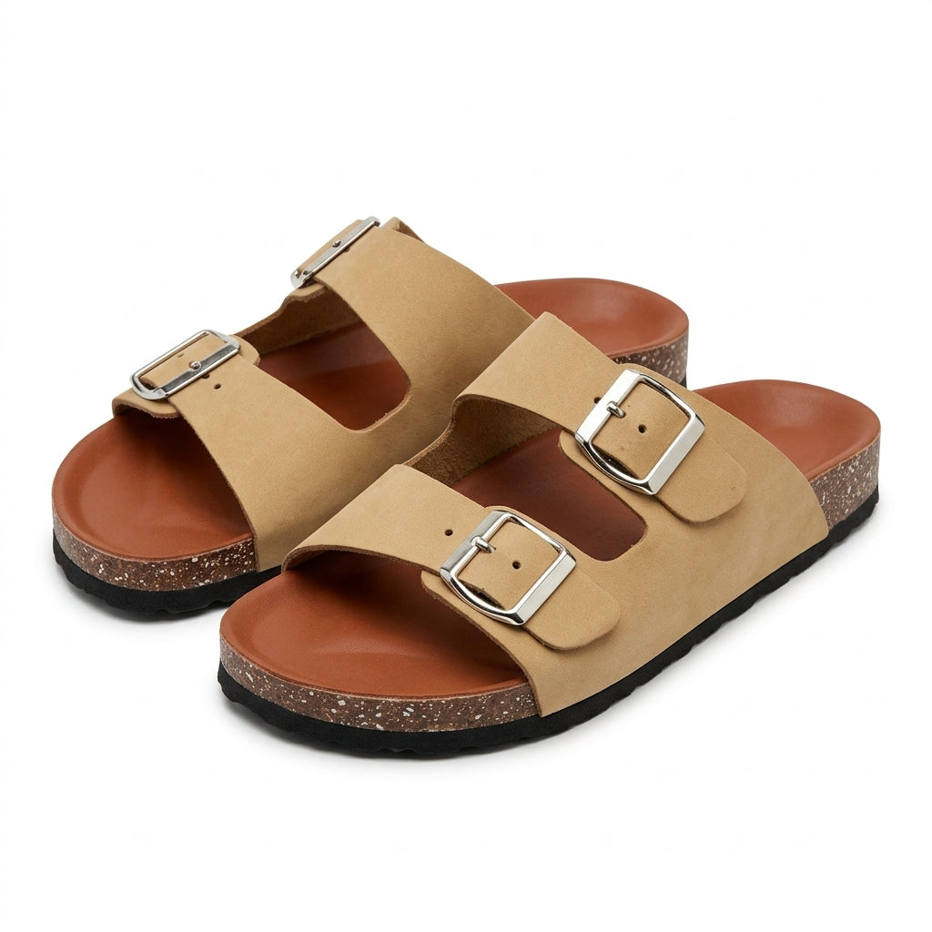 Genuine Leather Two-Strap Slipper Female