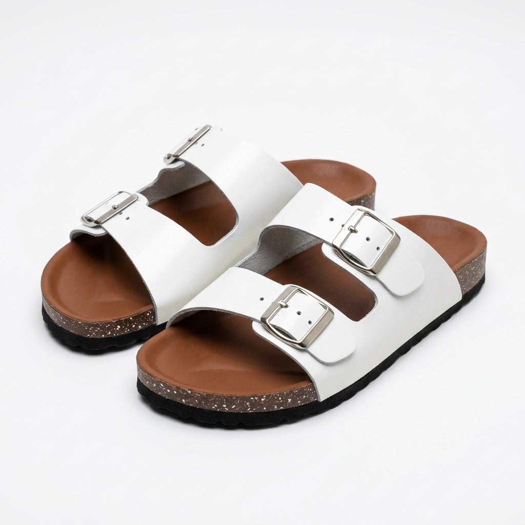 Genuine Leather Two-Strap Slipper Female