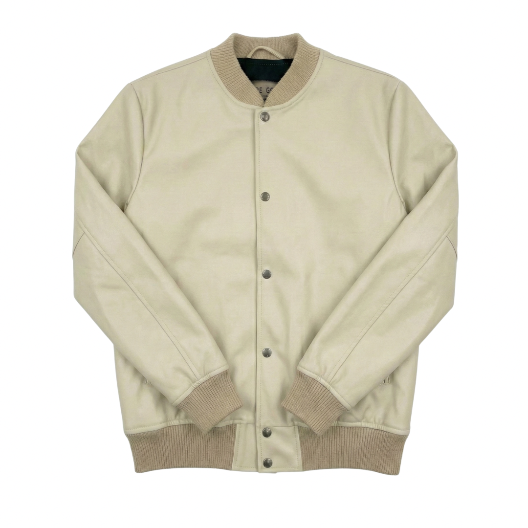 Beige Baseball Leather Jacket