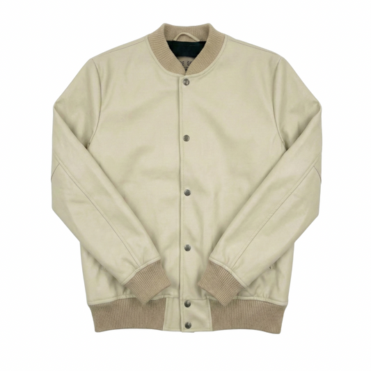 Beige Baseball Leather Jacket