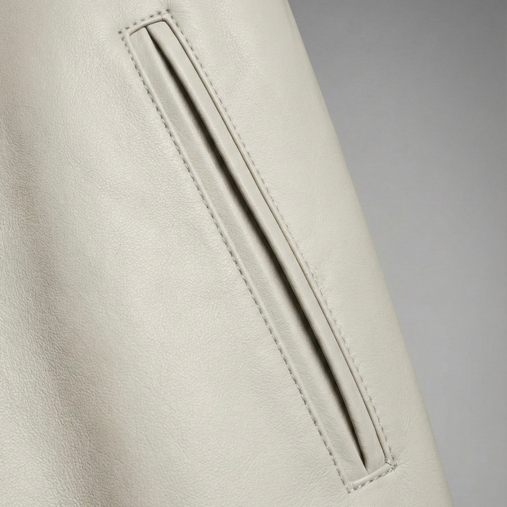 Beige Baseball Leather Jacket