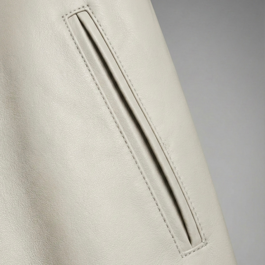 Beige Baseball Leather Jacket