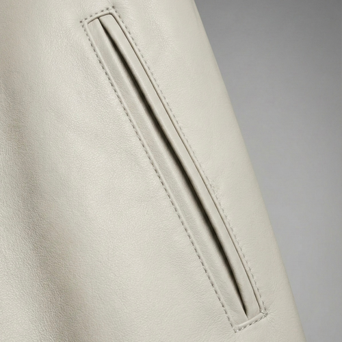 Beige Baseball Leather Jacket