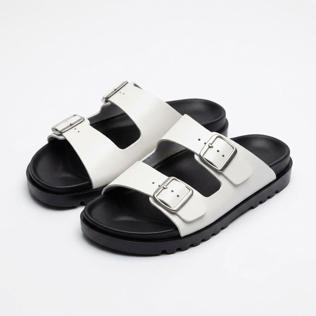 Genuine Leather Two-Strap Slipper Male