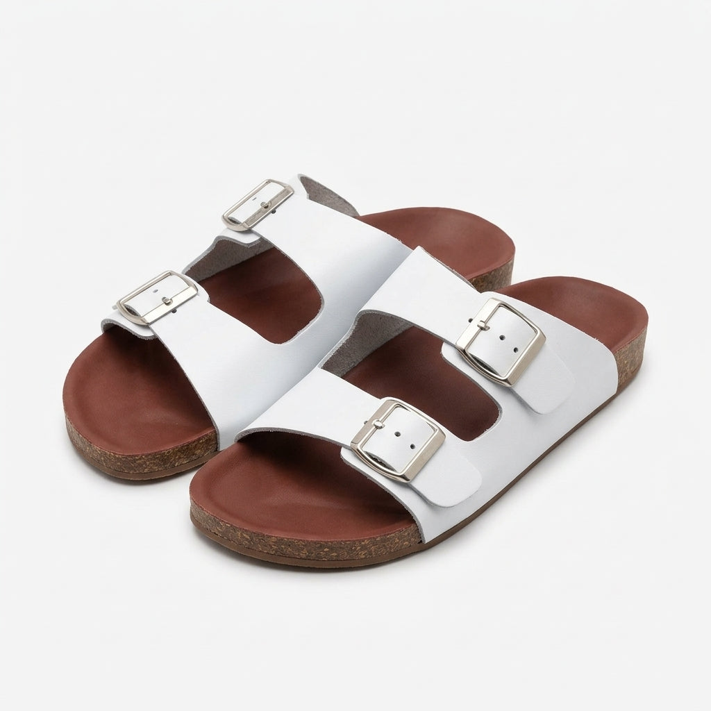 Genuine Leather Two-Strap Slipper Male